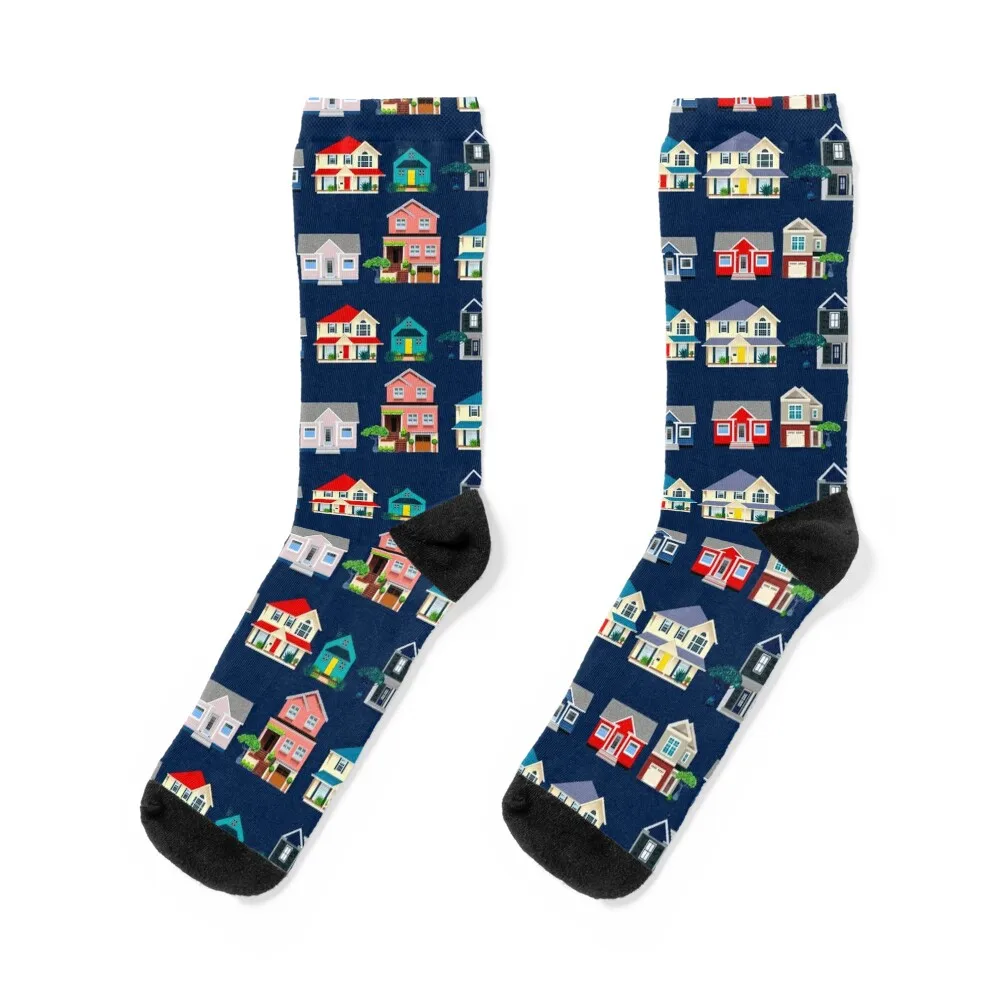 

Houses on Street Socks retro valentine gift ideas heated basketball Male Socks Women's