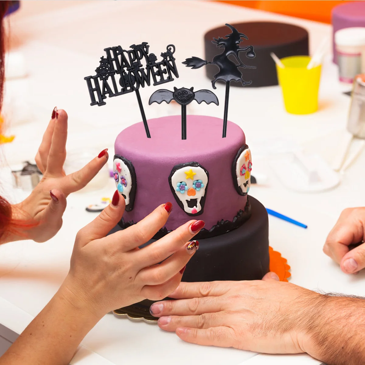 40 قطعة الخفافيش اليقطين الساحرة يختار هالوين حفلة كب كيك كعكة الفاكهة القبعات العالية ديكور المطبخ برواري لوازم يختار الهالوين