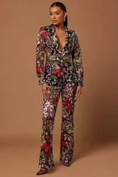 Flower Wedding Women Suit Pants Set 2 Piece Blazer Sexy V Neck Jacket Coat+Trousers Formal Guest of Prom Dress Custom Made
