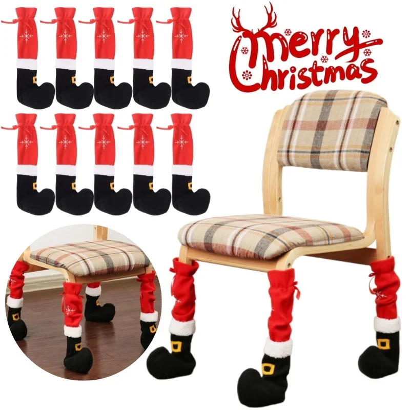 Christmas Santa Claus Boot Chair Leg Covers Decorative Holiday Furniture Socks for Home Party Table Protective Warmers