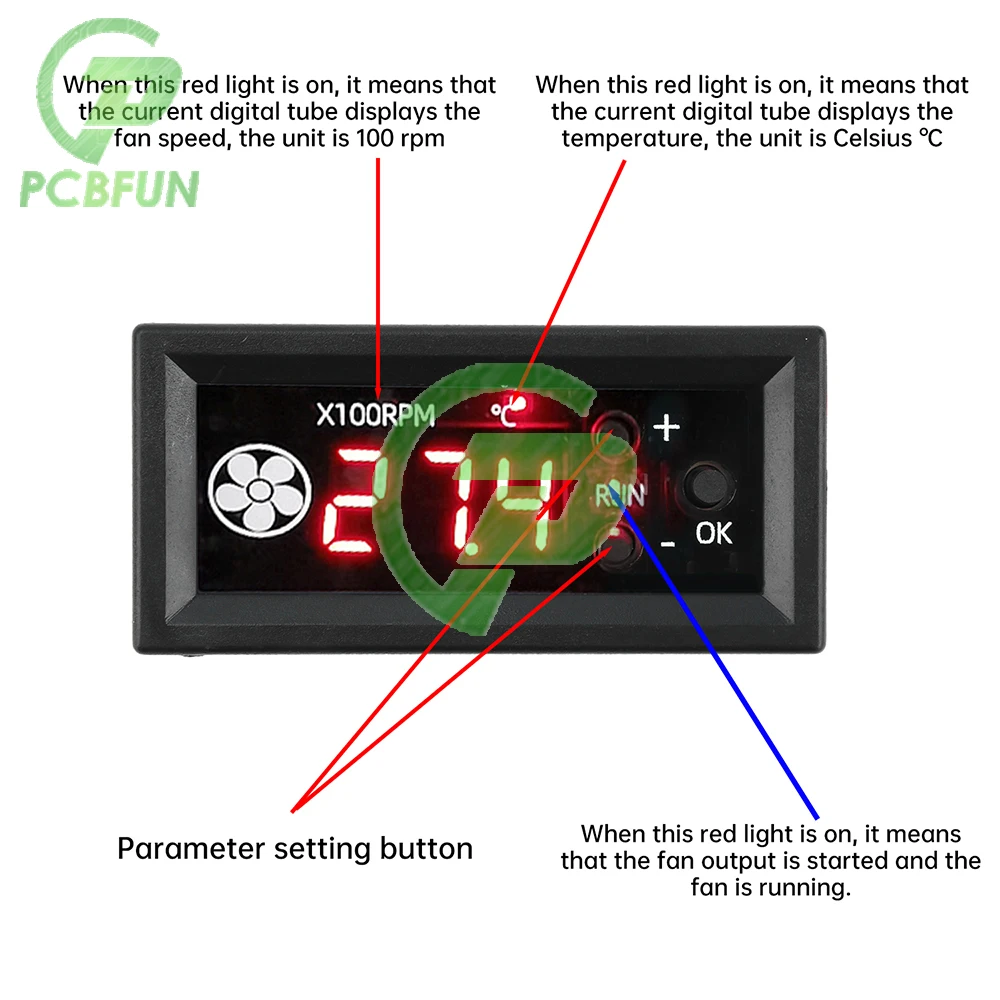 4 Draden DC12V 3A PWM Fan Temperatuurregeling Gouverneur Module Digitale Display Snelheidsregelaar Lage Temperatuur Uitschakelen