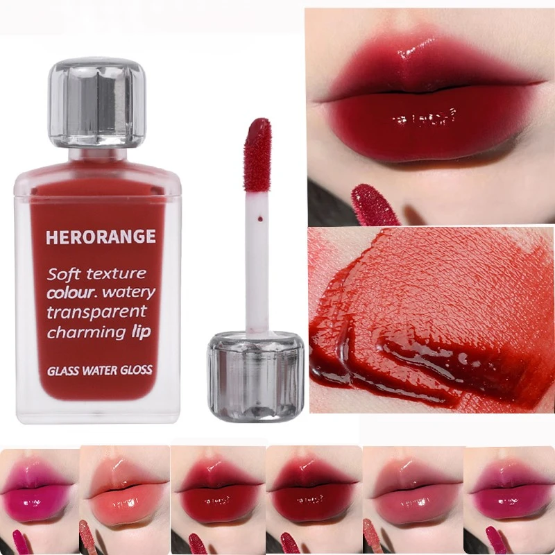 Lightly Glass Water Gloss Herorange Lip Glaze Mirror Moisturizing Plump Lips Not Easy To Stick To The Cup Long-Lasting Makeup