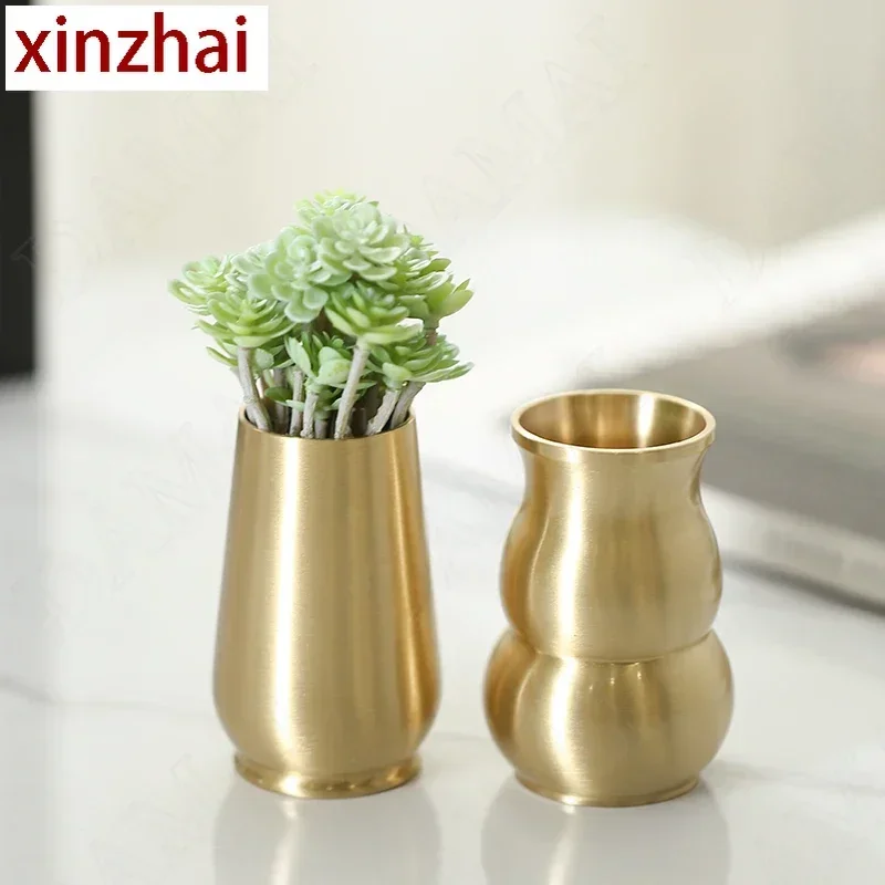 Manual Brass Vase Simplicity Office Desktop Pen Holder Organizer Living Room Desktop Flower Vases European Home Decoration