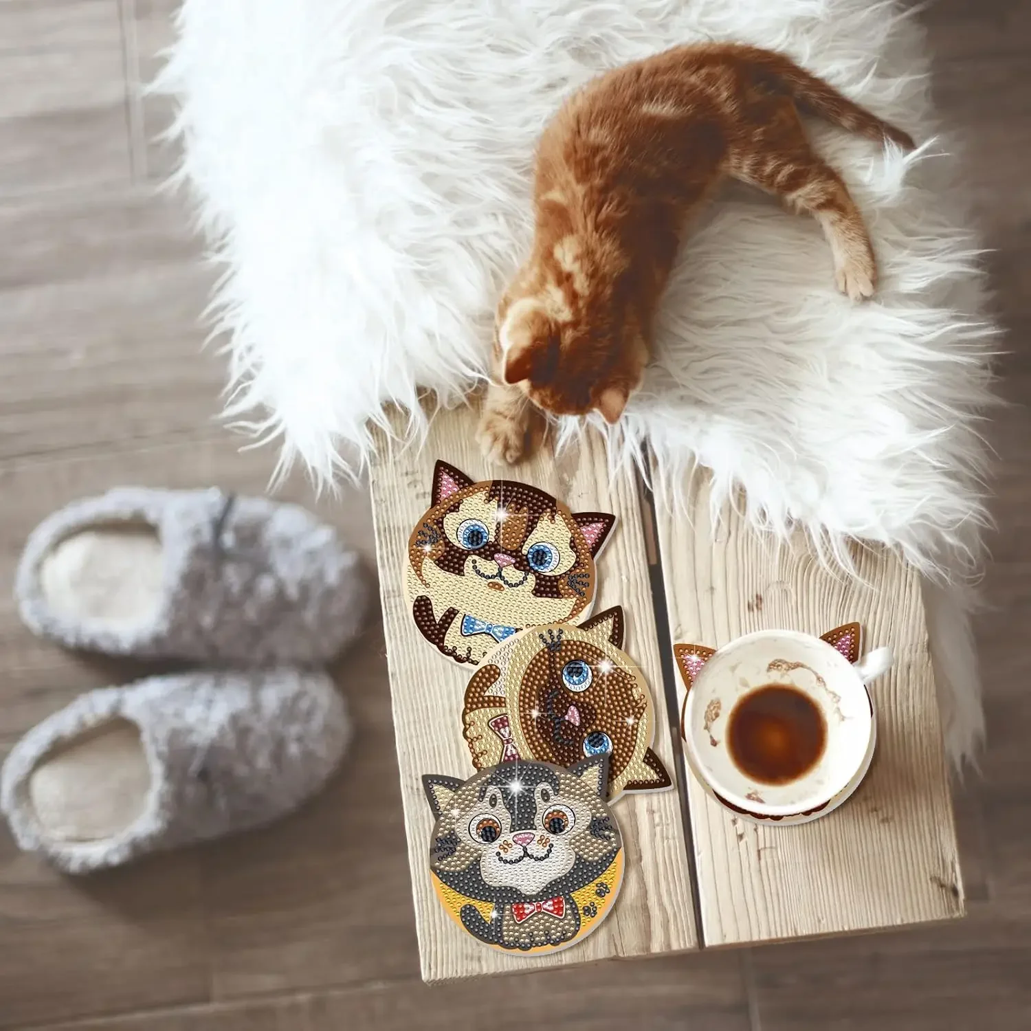 Non-slip Cat Shaped Wooden Cup Mat Holder Coffee Tea Drinks Cartoon Coaster Hot Drink Stand Kitchen Insulated Pad Accessories