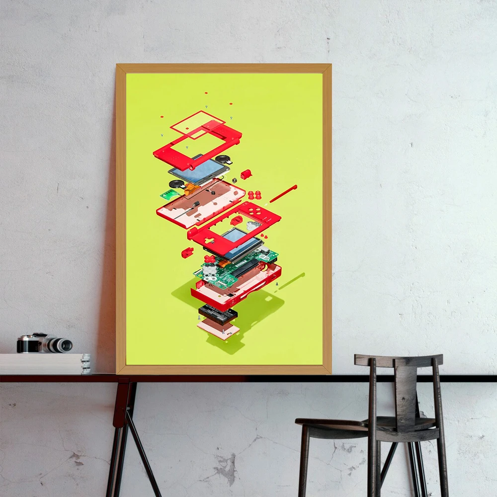 Classic Game Console Disassembly Diagram Poster Canvas Prints Classic Game Boy Game Player Wall Decor for Kids Room Gaming Room