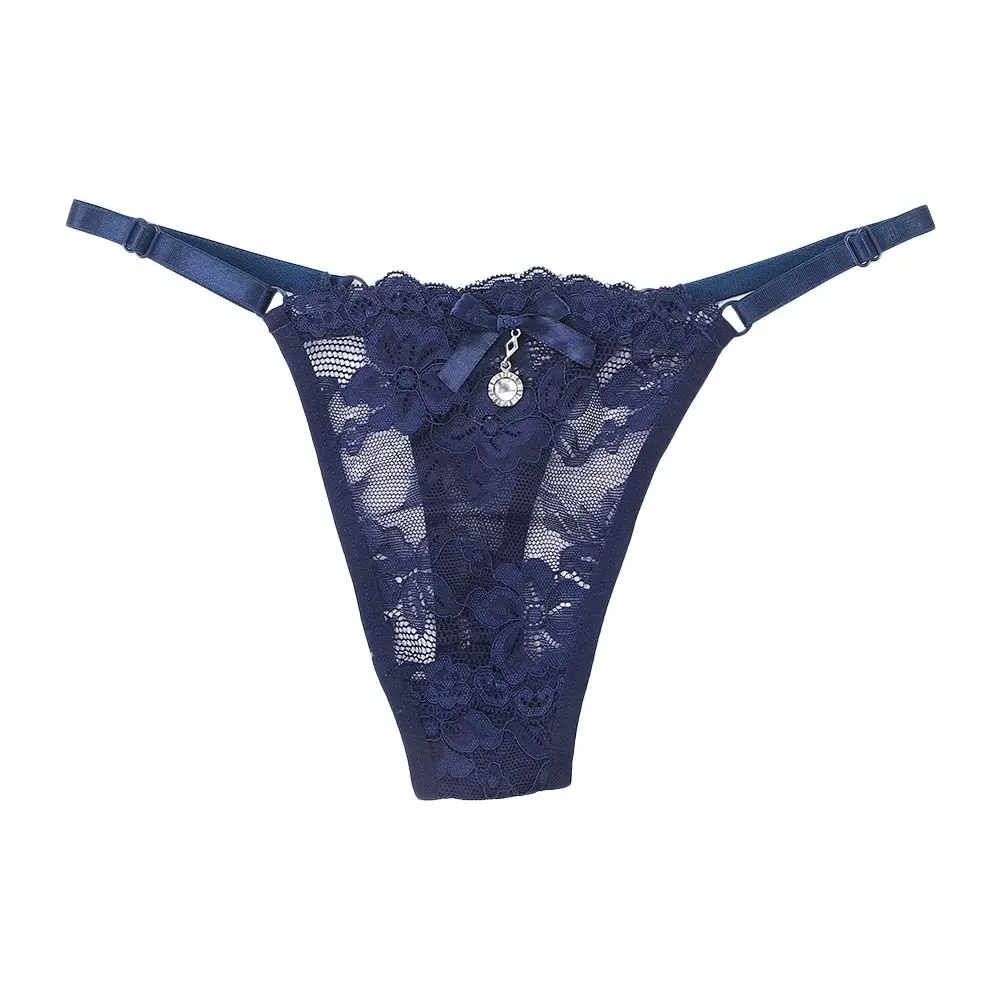 Lingerie de renda transparente ajustável para mulheres, roupa interior sexy, tanga monocromática, alça T-Back, divertida