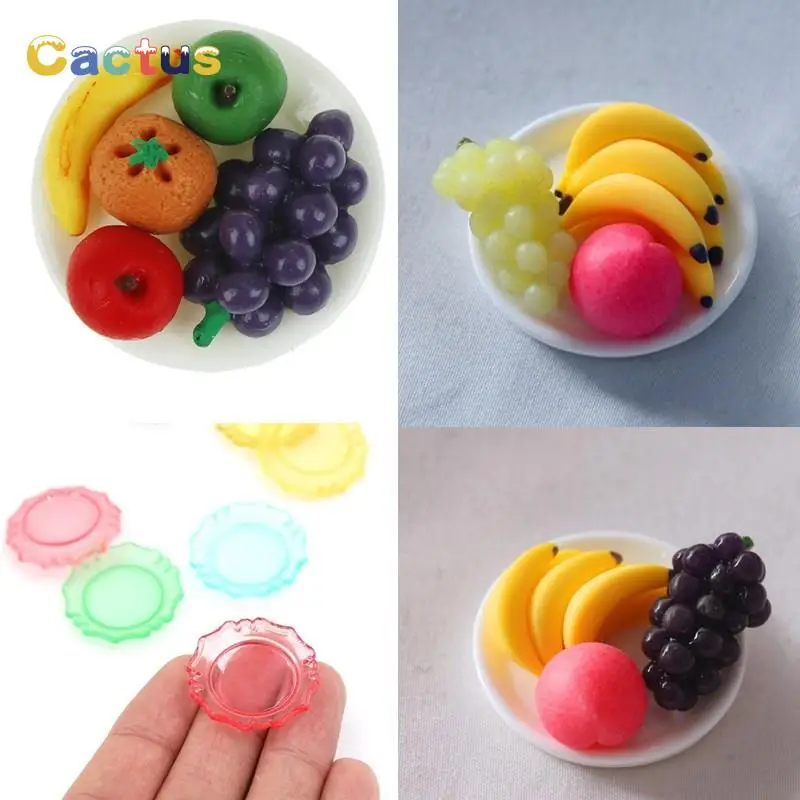 New 2PCS 1:12 Dollhouse pink Yellow green Mini Tableware Miniature Kitchen Plates Dish Accessories Kit