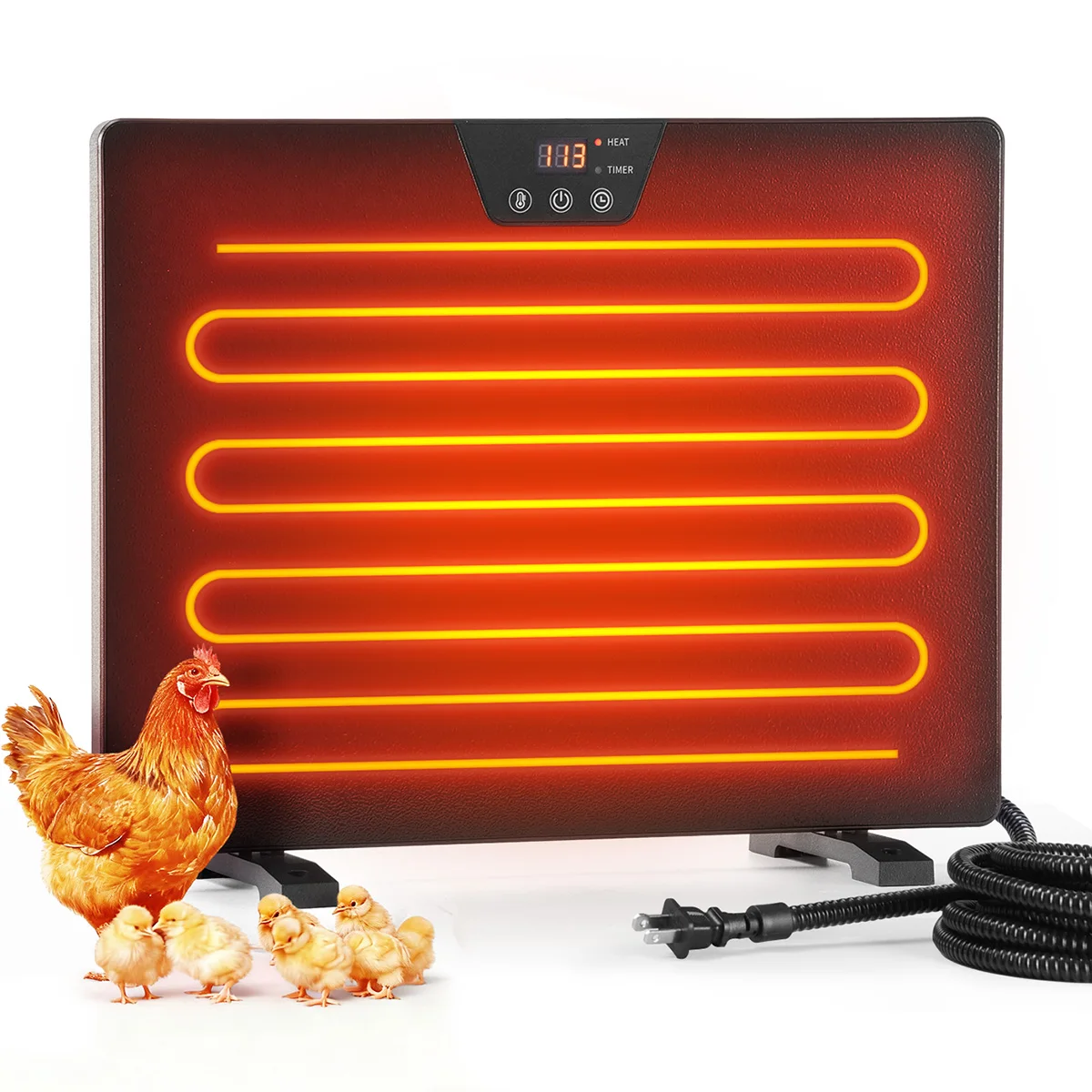 

Умный обогреватель для курятника 200 Вт, панель для обогрева цыплят с 3 способами установки, регулировкой температуры и таймером для домашних животных