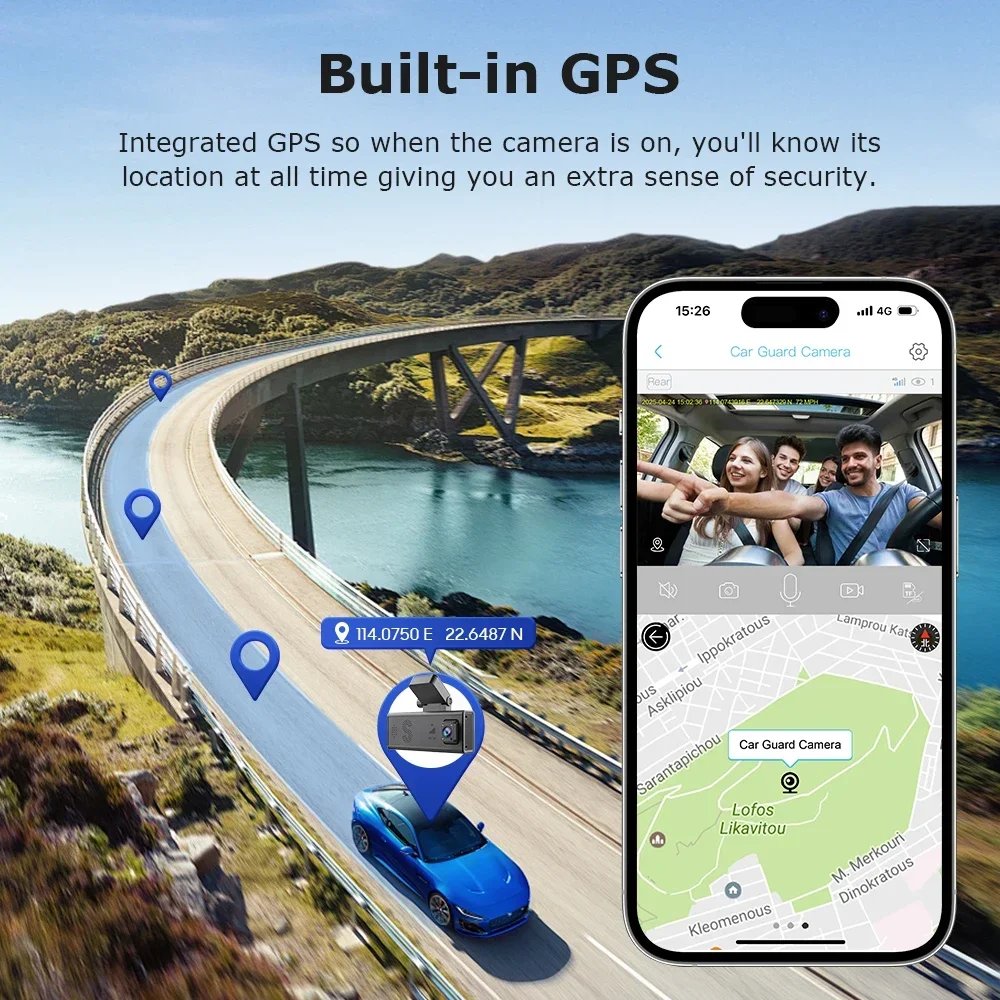 2026 جديد 6MP داش كام عدسة مزدوجة 4G مسجل قيادة سيارة DVR كاميرا GPS 24 ساعة مراقبة وقوف السيارات APP المراقبة عن بعد