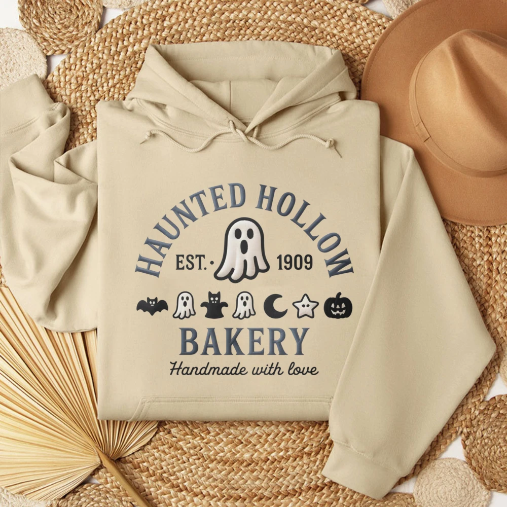 Niedlicher Geister-Bäckerei-Sweatshirt, gemütlicher „Boo“-Korb, Geschenk, Herbstliche Pullover, gruseliger Halloween-Party-Pullover, Bäckerei- und Buch-Look-Sweatshirt