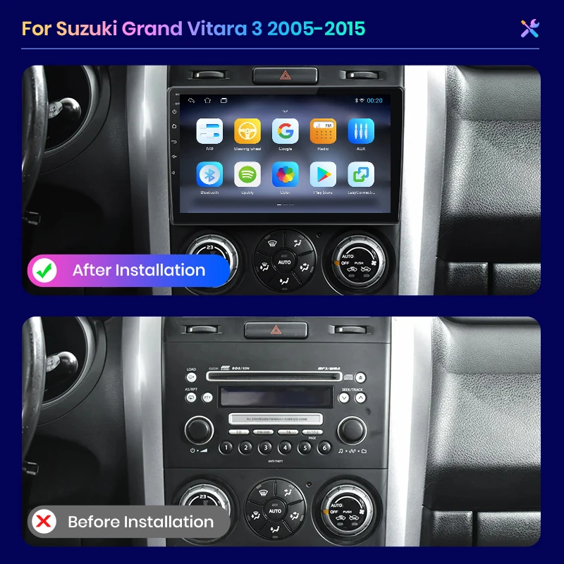 For Suzuki Grand Vitara 3 2005-2015 Wireless CarPlay for Apple Android Auto Car Radio GPS IPS RDS FM 4G 8Core Multimedia Stereo