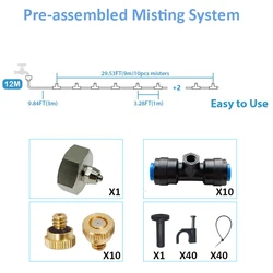 System chłodzenia mgłą o długości 40 stóp z dyszami gwintowany mosiądz 1/4 ''węża 3/16'' do ogrodowa zestaw do nawadniania zraszacz wody Patio