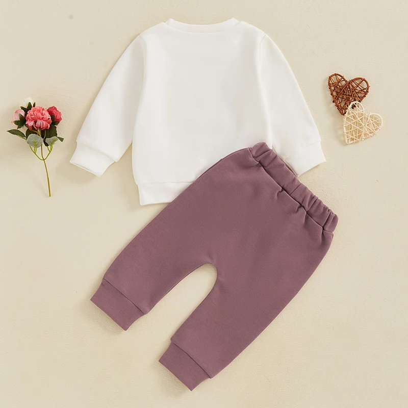 Toddler Fall Outfits Letter Love Heart Pattern Long Sleeve Crew Neck Infant Sweatshirts with Drawstring Pants 2 Pcs Set