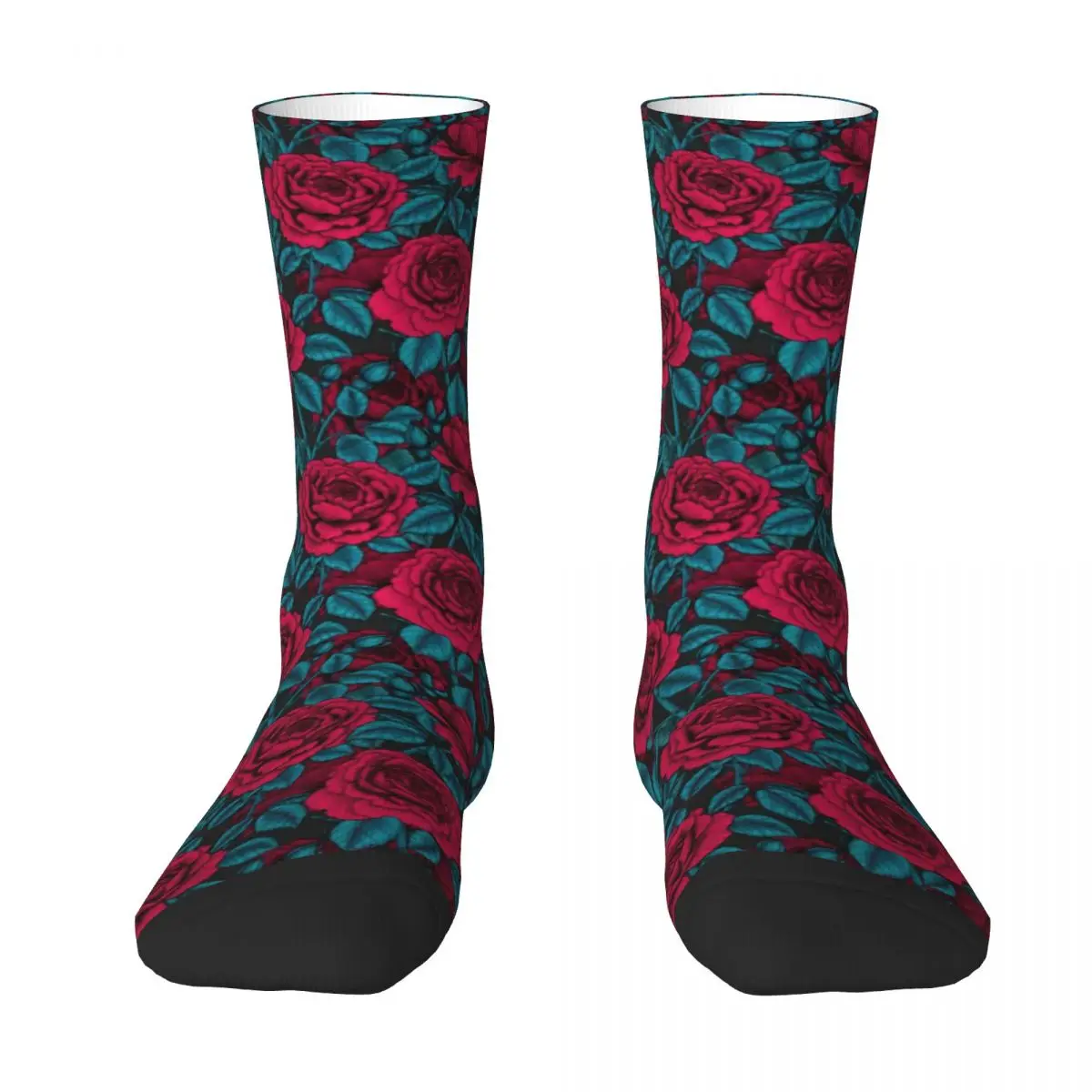 Red Roses Print Socks Autumn Vintage Floral Stockings Trendy Women Men Quality Socks Design Outdoor Anti Skid Socks