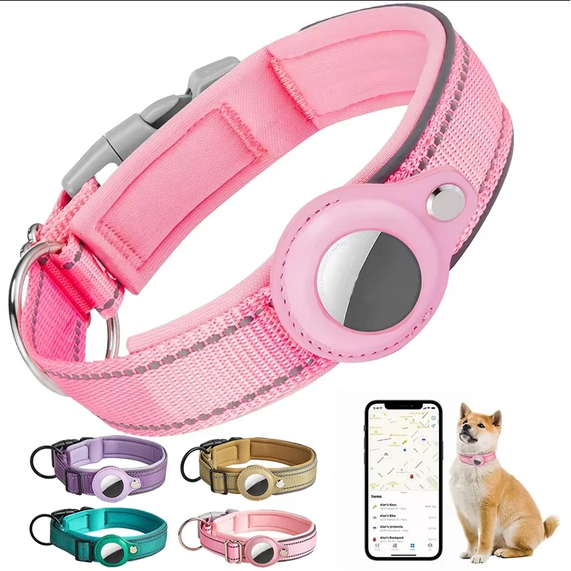 Reflective AirTag Dog Collar, Heavy Duty Dog Collar with Adjustable AirTag Holder Case Accessories for Small Medium Large Dogs