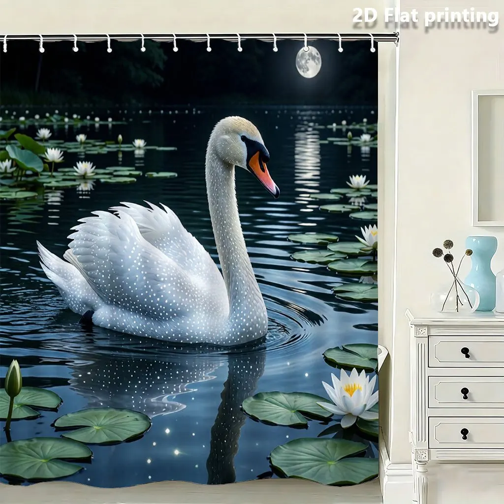 Luxurious Swan Pond Nature Shower Curtain Waterproof Polyester Bathroom Decor Curtain for Modern Home Bathroom