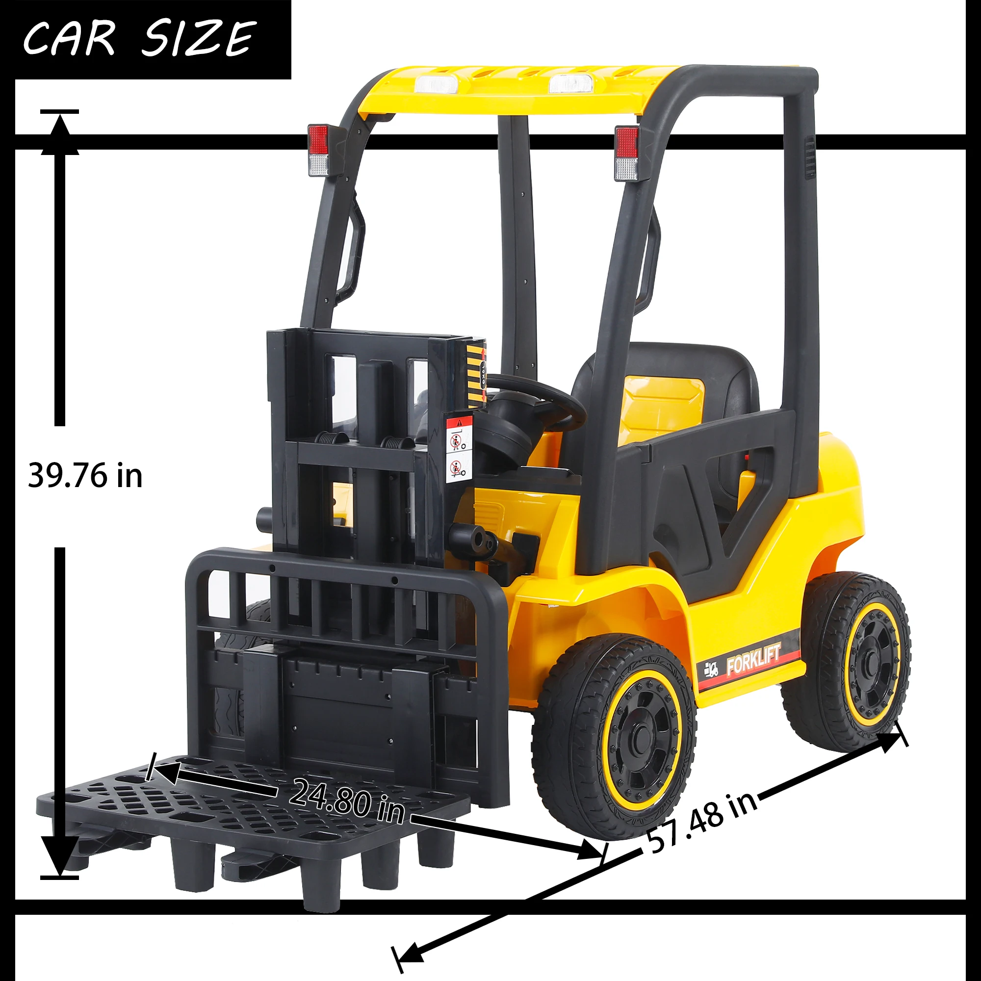 Tige de levage de cadre électrique pour enfants, jouet de véhicule, voiture à monter, parent jaune, 3 vitesses, 8,5 pouces, batterie 12V, 7A, 62