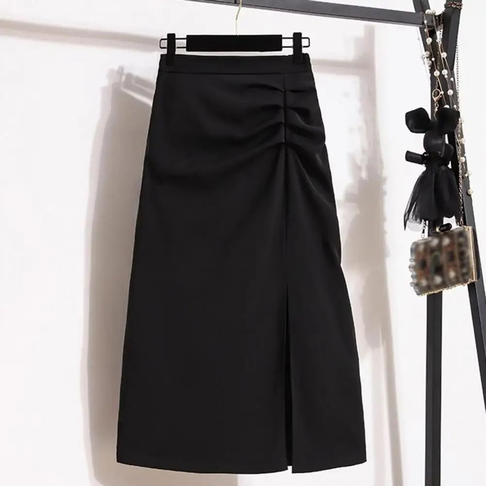 

Women Skirt Stylish Women's Midi Skirts High Waist A-line Design Side Slit Shirring Hip Wrapped Work Leisure Plaid for Daily