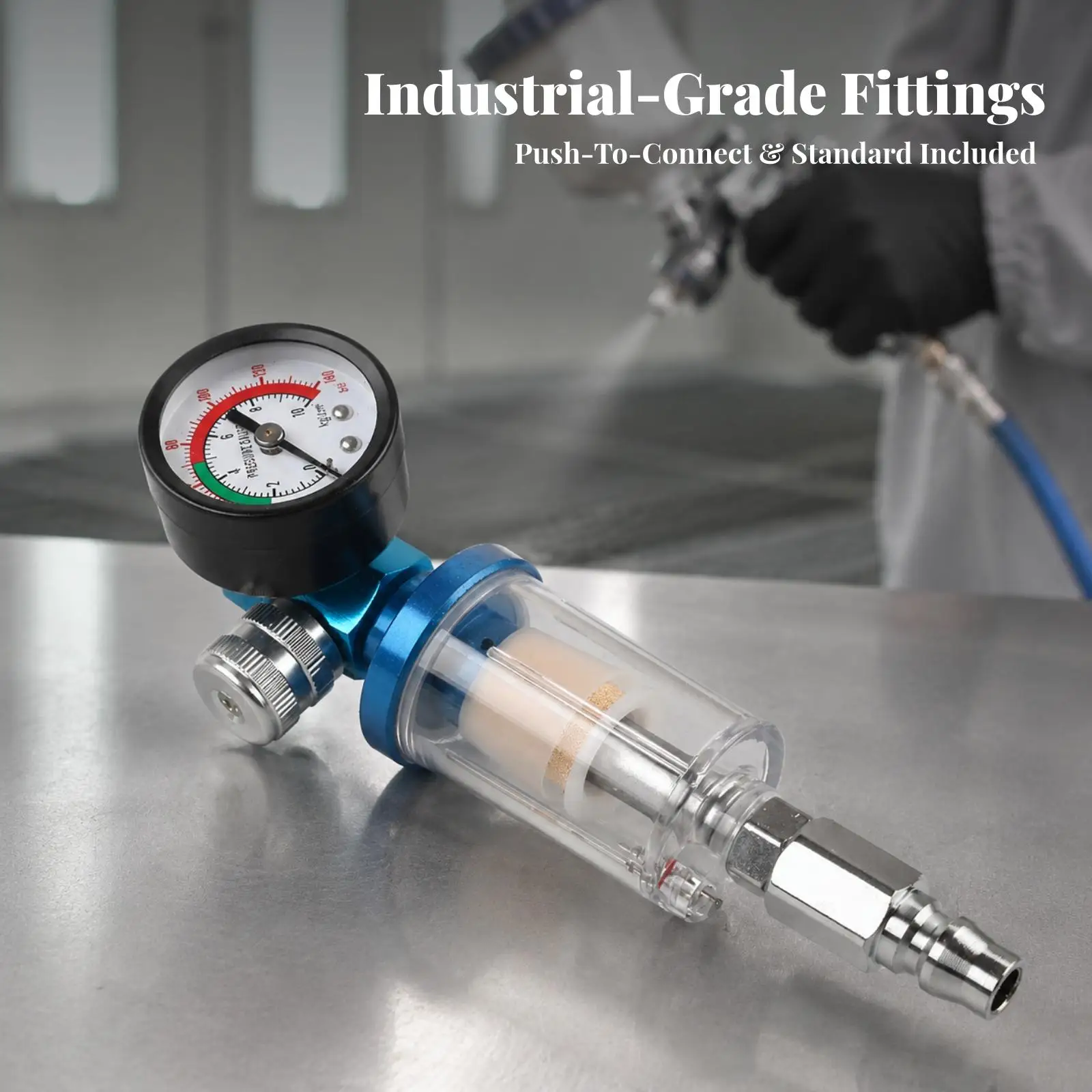 Spray Air Regulator 0-150 PSI Compressed Air Regulator with Pressure Gauge Pneumatic Tool Accessory Adjustable for Painters