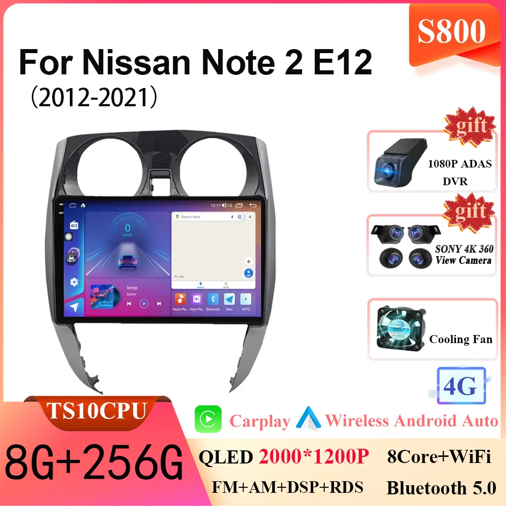 日産ノート2 E12 2012-2021用Android 16搭載カープレイヤー、カー