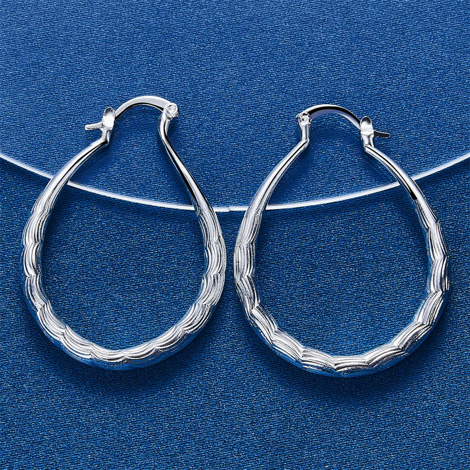 925 Sterling Silver 30mm Exquisite Wave Textured Large Hoop Earrings for Women Fashion Gift Accessories Party Jewelry - view 5