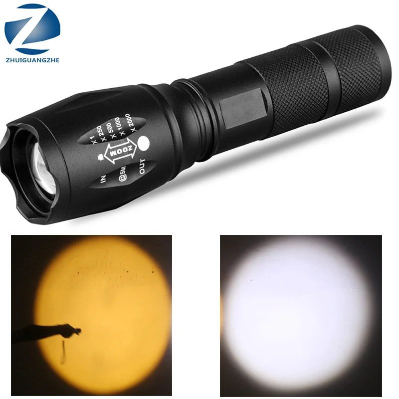 XM-L2 U3 Led Flashlight Zoomable Waterproof Torch 3800 Lumens 18650 or AAA Battery for Camping Lantern Yellow & White 2 Colors