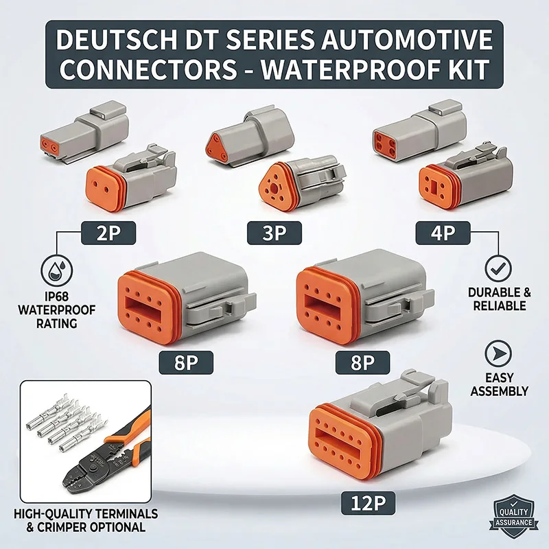 1Set DT Series Waterproof Connector Kit-DT06 Plug & DT04 Socket, 2/3/4/6/8/12Pin Male Female Plug & Socket for Automotive Wiring