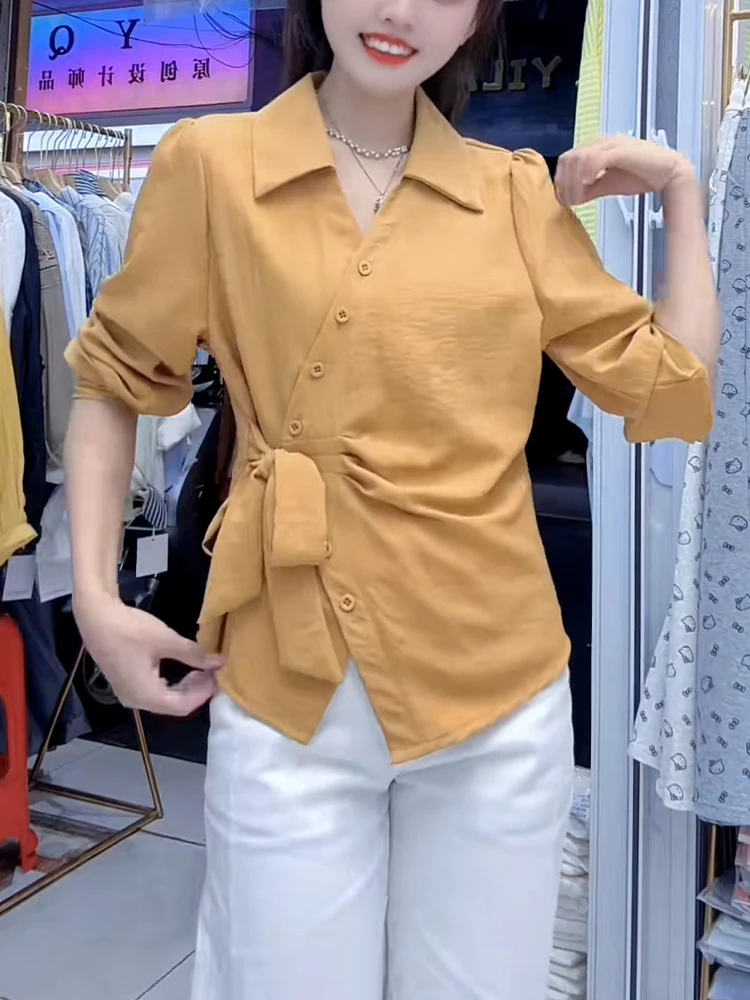 Ele Waist-Cinching Long Sve irt Women's Faionable Casual Sle irt V-Ne Open Cardigan Breathable Comfortable