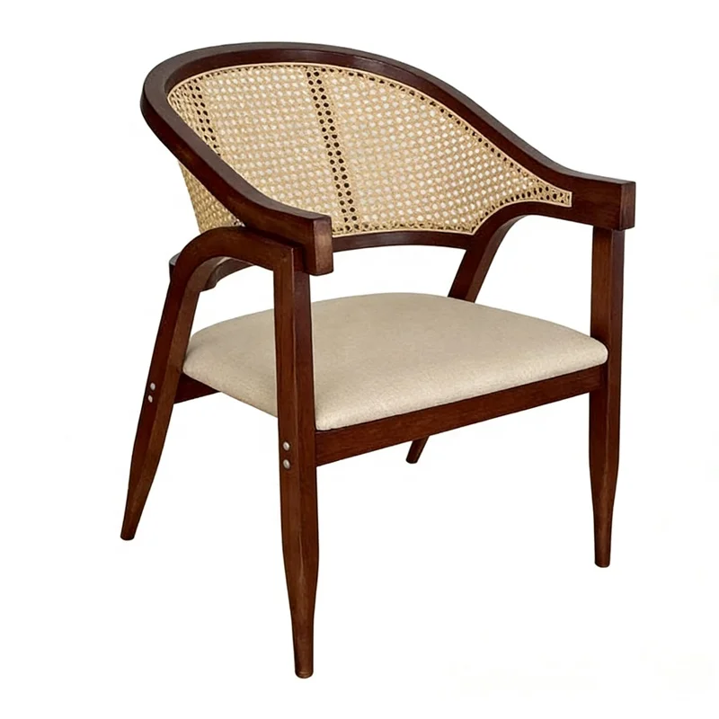 #Modern Design Eco-Friendly Durable Dining Chair Sofa Tea House Chair with Soft Cushion and Woven Rattan Backrest