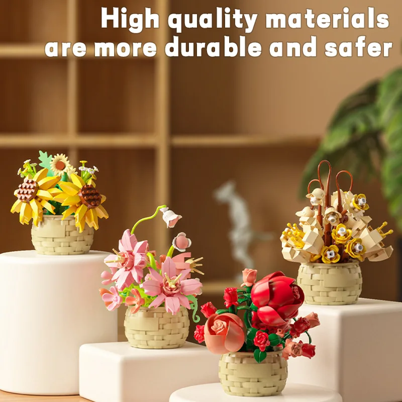 Eternal Flower Basket Building Blocks Flower Pot Rose Planting Ornament Children's Assembly Toy  Girl Gift image 5