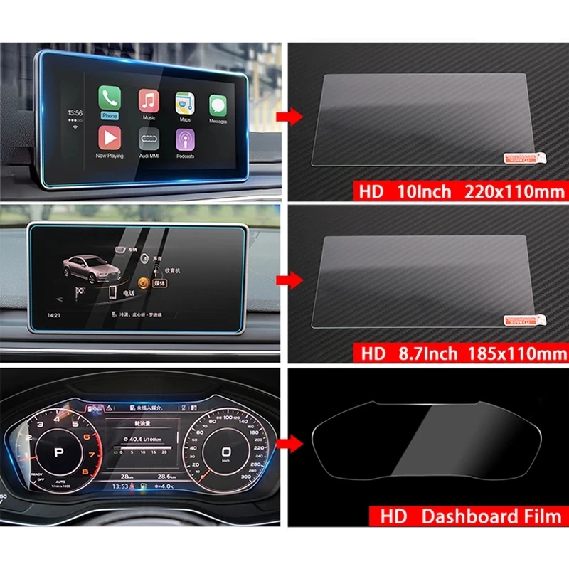Película protetora da tela da navegação do GPS do carro, vidro moderado, acessórios da tela do instrumento, ajuste para Audi A4, B9, S4, A5, S5, Q5, 2016-2019