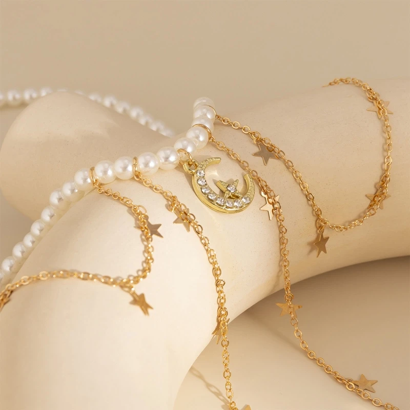 Collar cadena clavícula Collar perlas barrocas Gargantilla Collar borlas estrellas