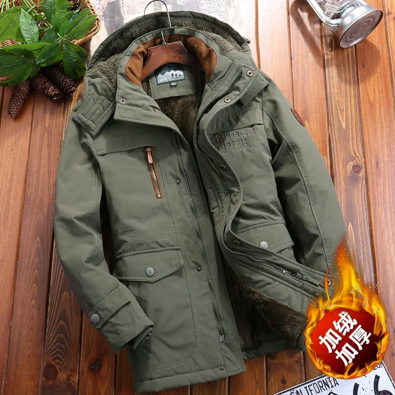 

Male Retro Hooded Streetwear Overcoats Men's Windproof Jackets 6xl Winter Parka Men Windbreaker Fleece Thick Warm Fur Coats