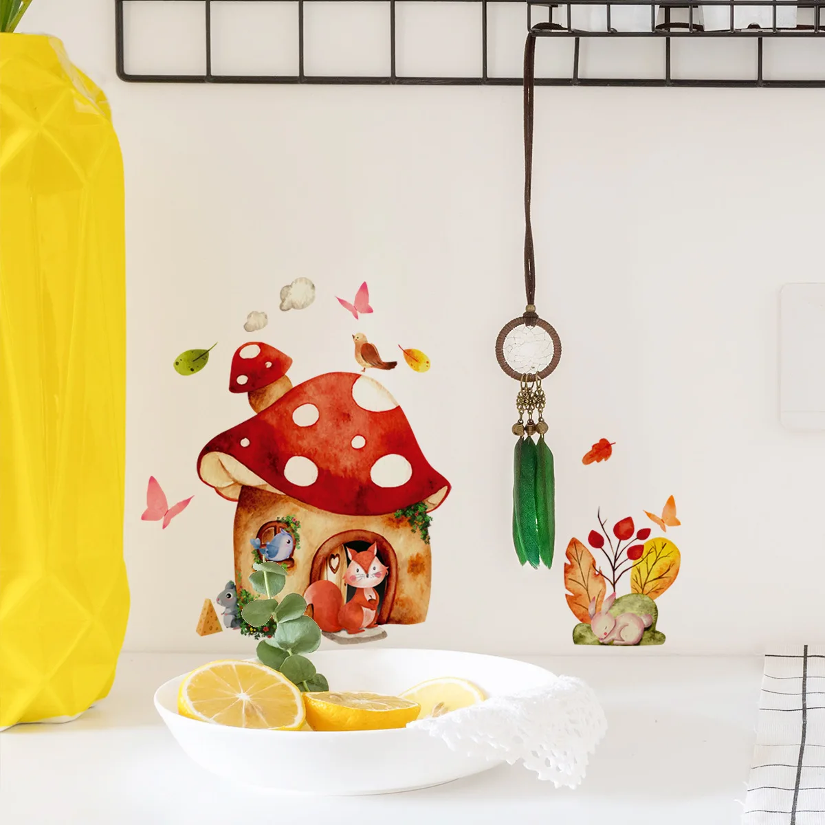

12*18cm Cartoon Mushroom Rabbit Mushroom House Wall Stickers Living Room Bedroom Corner Decorative Wall Sticker Wallpaper Ms4111