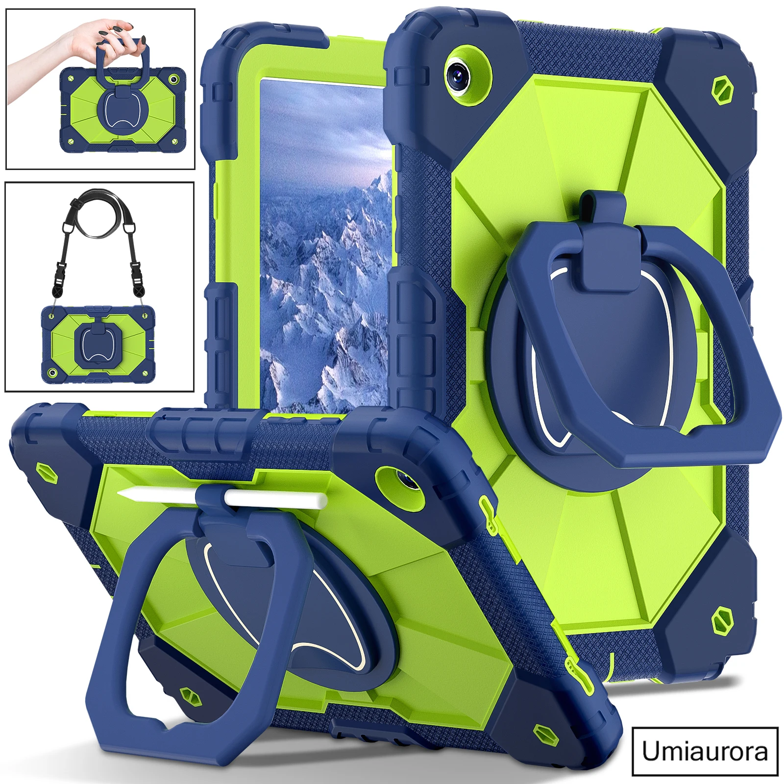 

For Samsung Tab A9 A11+ Plus 11 inch SM-X210 X230 8.7" SM-X130 X110 Hand Ring Stand Strap Shockproof PC Tablet Case Rugged Funda