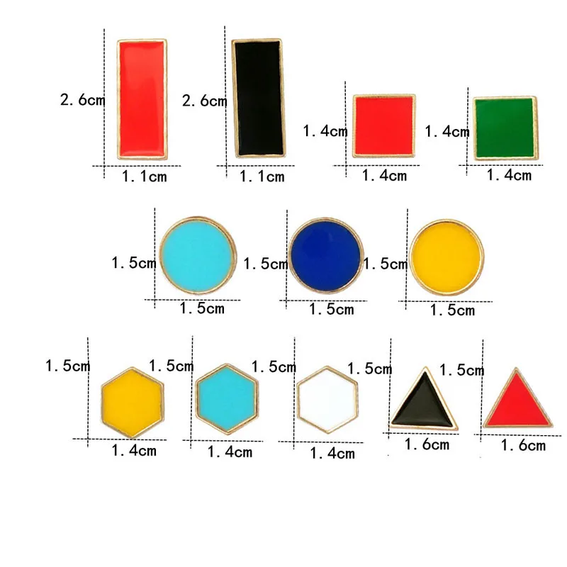 1pcs Simple Style Red Triangle Brooches Lapel Pin Jewelry For Children Blue Green Yellow white Black Round Rectangle Square