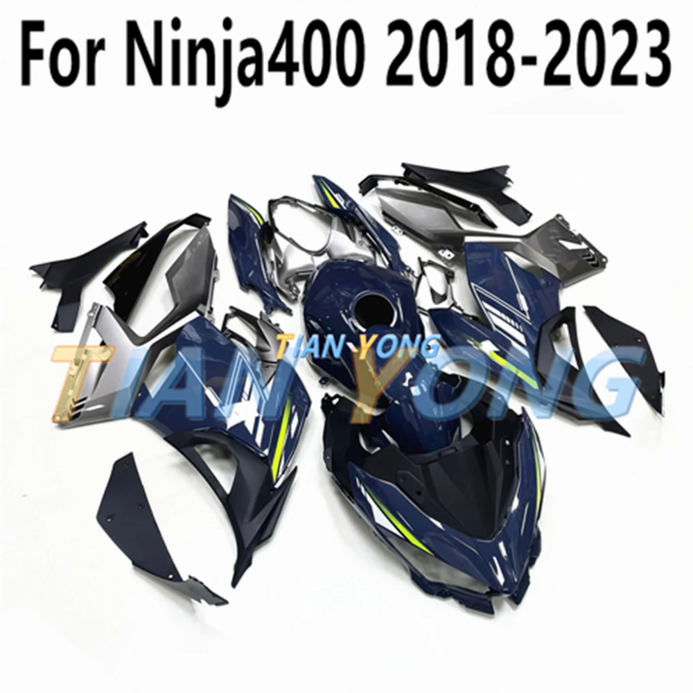 Full Fairing Kit Fit Ninja 400 Dark Blue Cement Gray Shiny For Ninja400 2018-2019-2020-2021-2022-2023 Bodywork Cowling