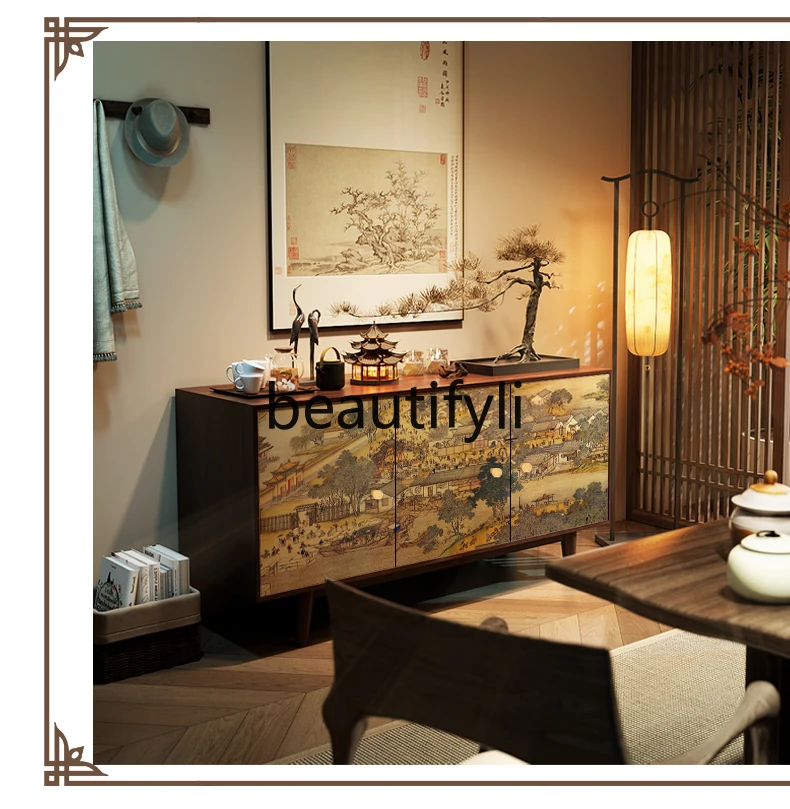 

Solid Wood Sideboard Cabinet for Homestay Restaurant Entrance Storage Multi-Functional Tea Cabinet