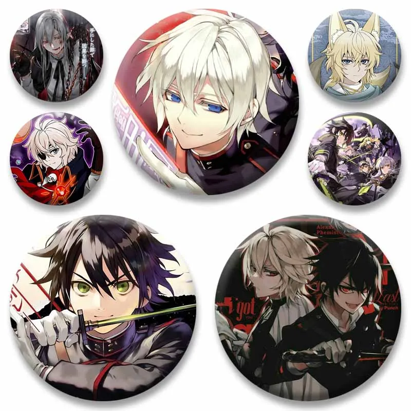 Anime Figure Mikaela Shinoa Yuichiro Badge Creative Manga Seraph of The End Lapel Pins Cartoon Brooch Bag Decor Accessories Gift
