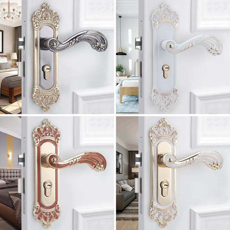 

European Style Ivory White Door Lock For With Key Door Black Gold Entrance Doorables Security Anti-theft Mute Door Lock Hardware