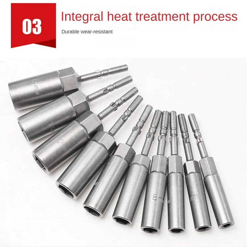 ไขควงไฟฟ้า10ชิ้นหัวหกเหลี่ยมหัวหกเหลี่ยมสลักเกลียวประแจรวดเร็วไขควงข้อต่อไขควงเครื่องมือปลอกไขควง