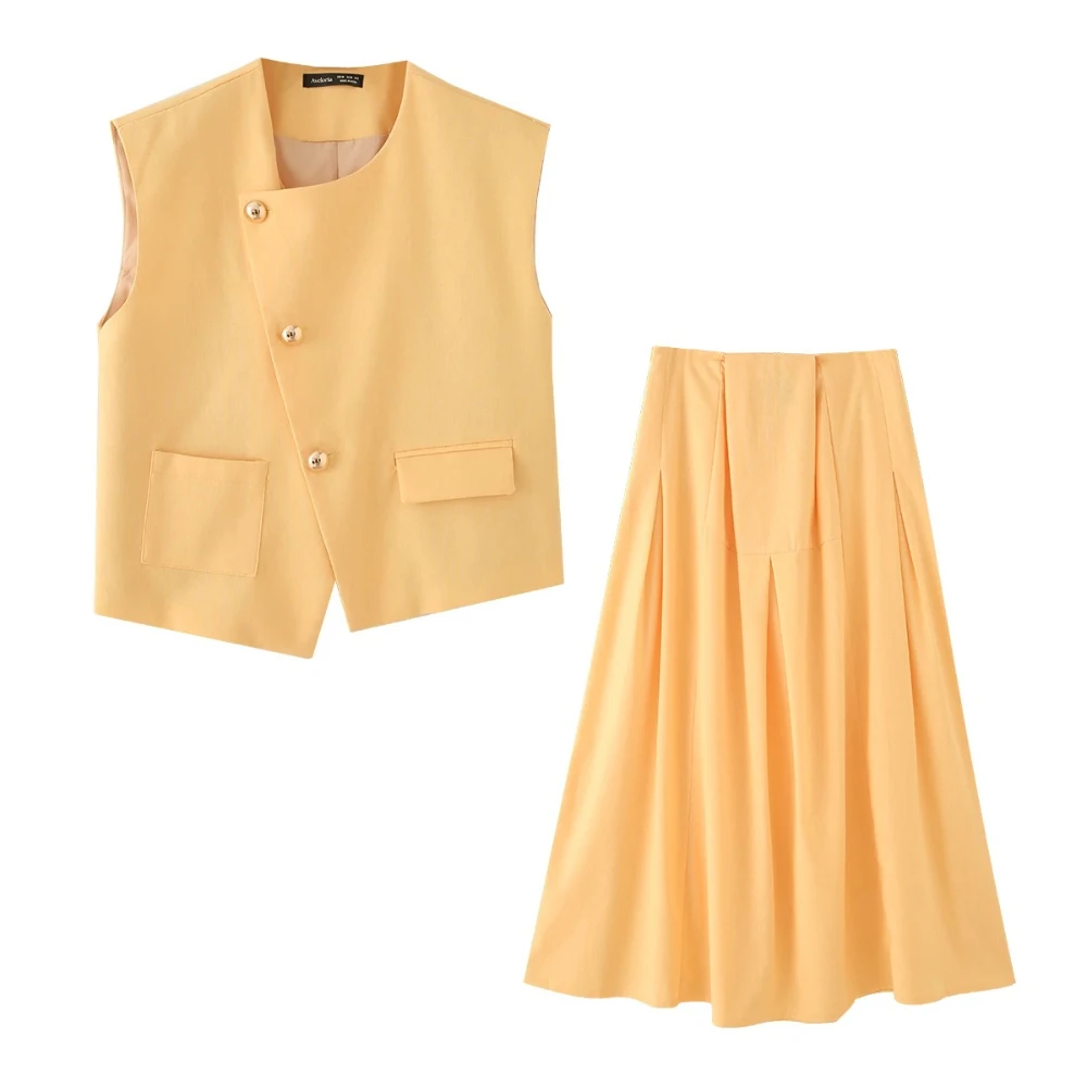 

KONDALA Elegant Fall Skirts Set Women's Asymmetrical Vest Or Pleated Skirt Fashion Spring Summer Commute Lady High Street Set