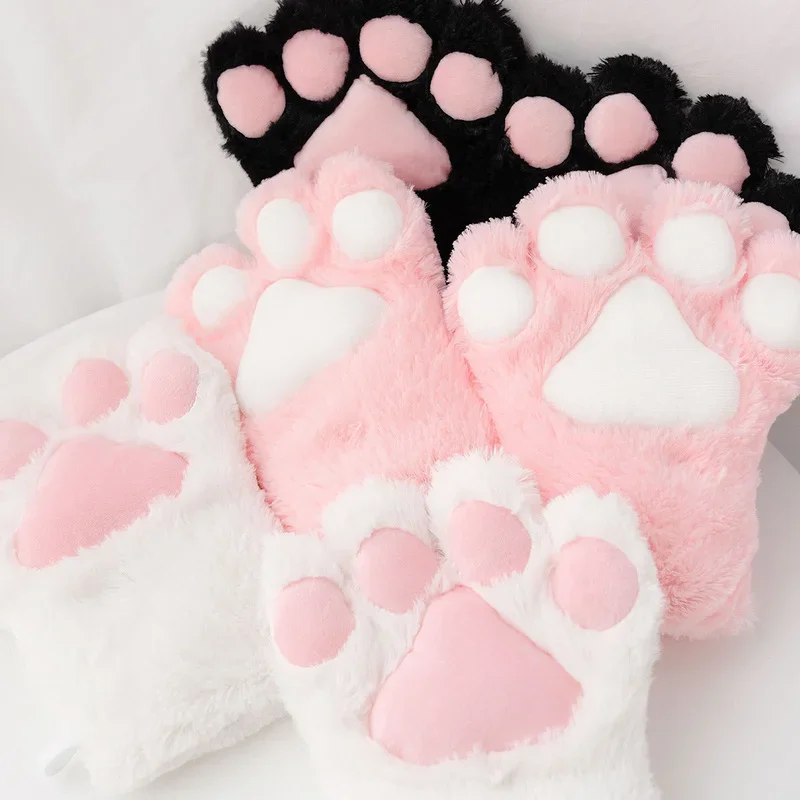 

1 Pair Cute Cat Paw Fluffy Claw Fingerless Gloves Warm Soft Plush Fingerless Panda Half Finger Women Winter Wear Christmas Gifts
