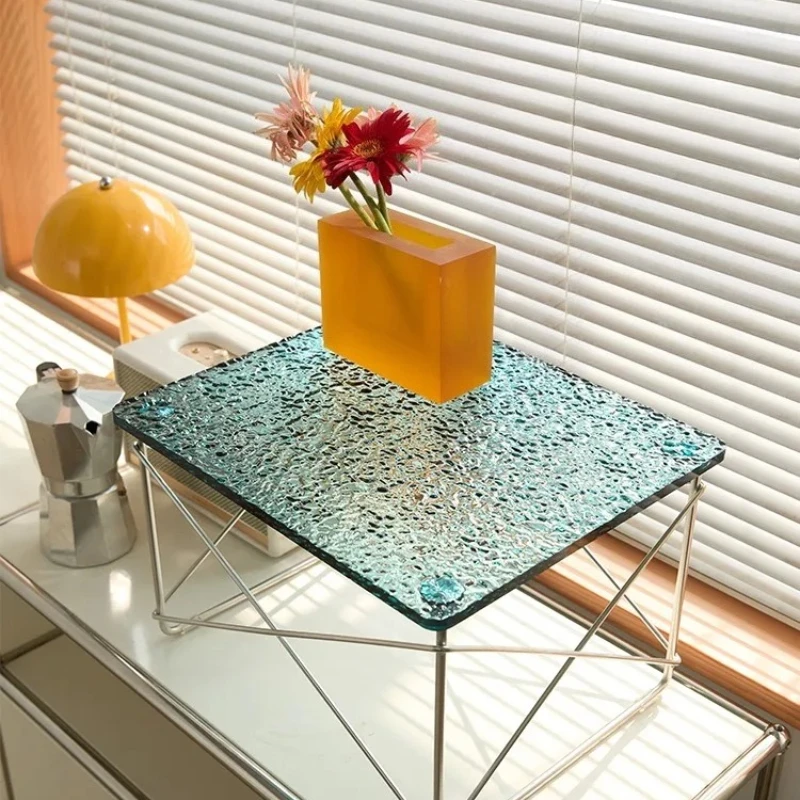 Acrylic Side table Low Table Plywood Rectangle Top Stainless Steel Frame Small Home Decoration Wire Base Small Table