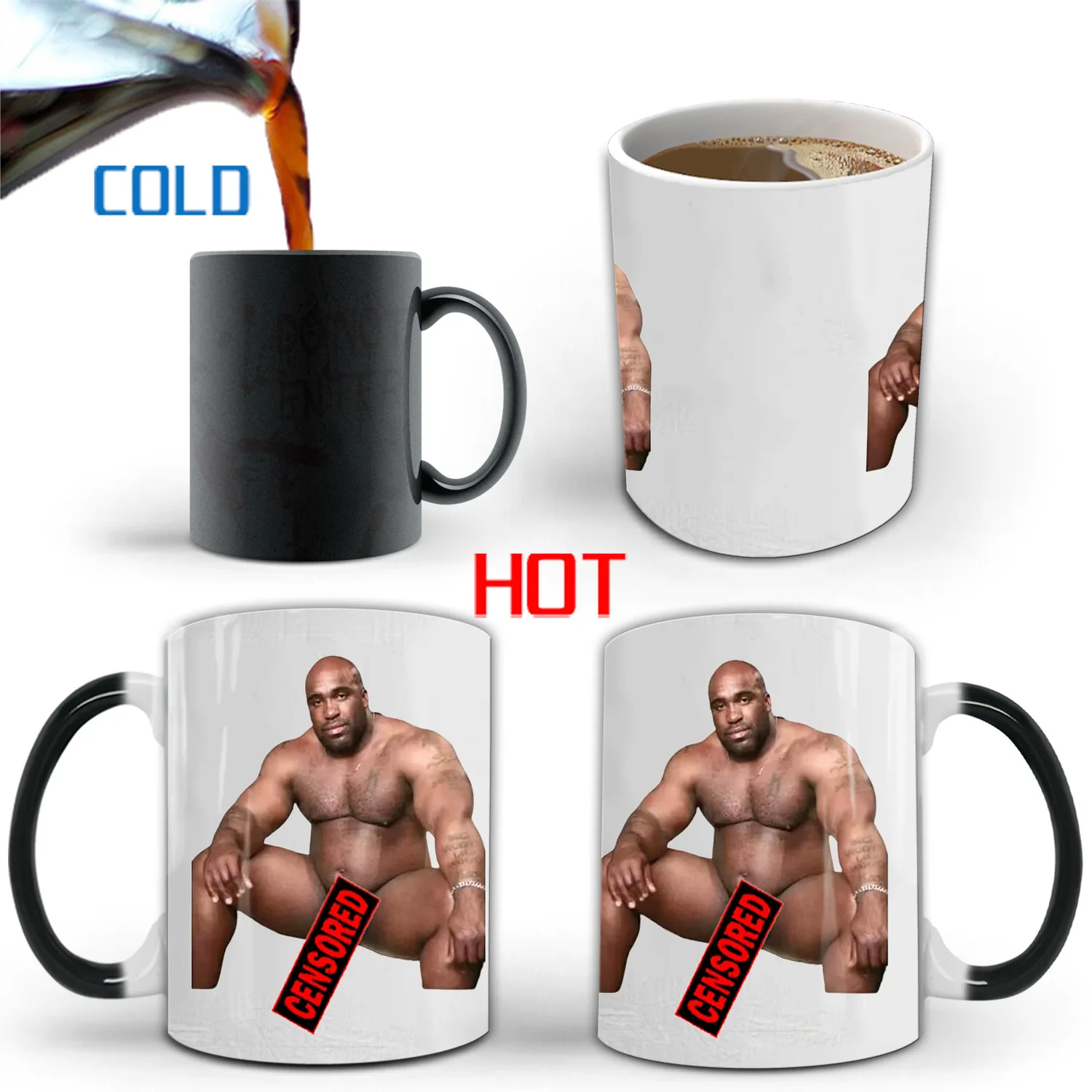 330ml 11oz hot heat color changing ceramic muscle man men mug cup