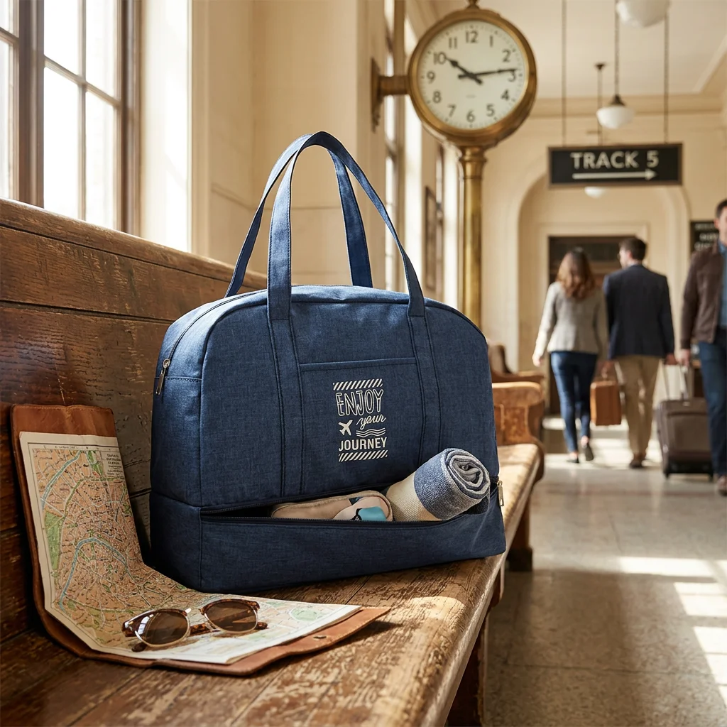 Men's Travel Bag Waterproof Oxford Cloth Large Capacity Double Layer Design for Business and Travel