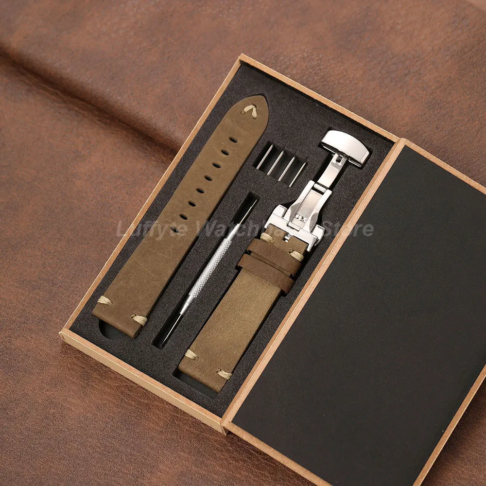 Butterfly Buckle Gift Packing Box Fashion Durable Watch Band 18mm 20mm 22mm Men Calfskin Genuine Leather Wrist Strap