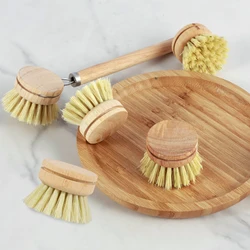 3/5Pcs Wooden Dish Brush Replaceable Long Handle Kitchen Cleaning Brush Set Natural Sisal Scrubbing Brush for Cleaning Pots Pan