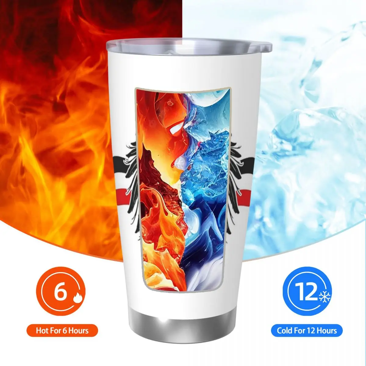 German Empire Flag Imperial Eagle Insulated Tumbler with Straws Lid Stainless Steel Thermal Mug Portable Thermos Bottle Cup 20oz