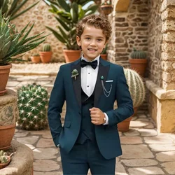 Wedding Suit For Boys Children Dark Green Stage Performance Formal Suit Flower Kids School Graduation Piano Ceremony Costume Set